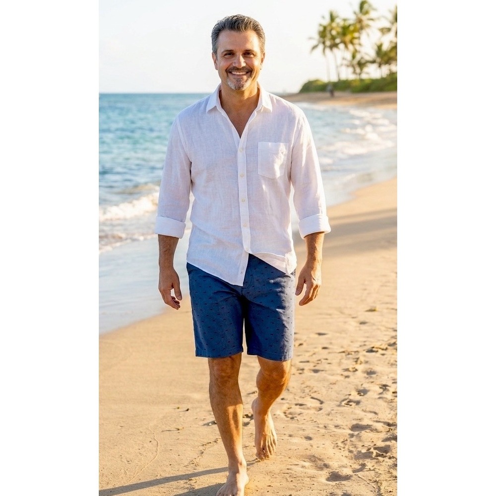 Coastal Public Record Men W36 Chambray Shorts Navy Blue Whales All Over Preppy
